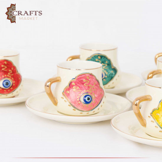 Porcelain Turkish Coffee Set with Hand Design, 12PCs Porcelain Turkish Coffee Set with Hand Design, 12PCs
