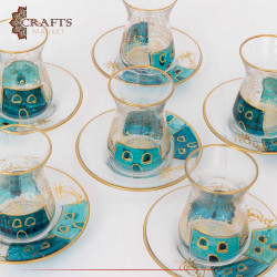 Glass Tea Cup Set with Village Design, 12PCs