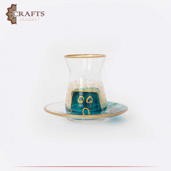 Glass Tea Cup Set with Village Design, 12PCs Glass Tea Cup Set with Village Design, 12PCs
