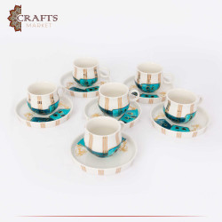 Porcelain Turkish Coffee Set with Village Design, 12PCs