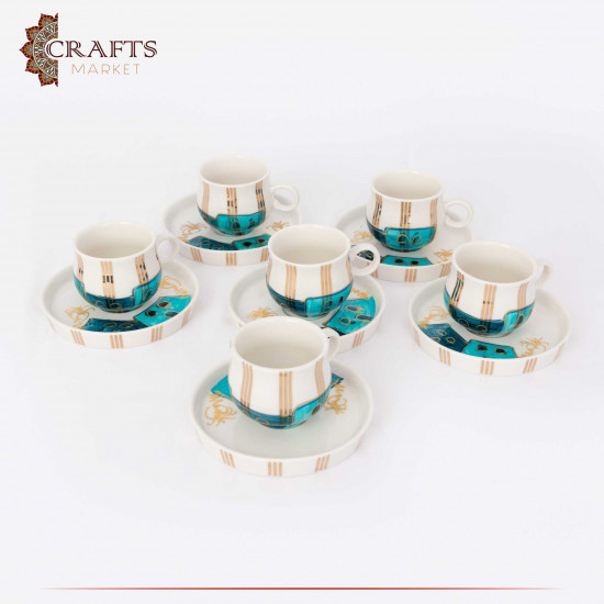 Porcelain Turkish Coffee Set with Village Design, 12PCs Porcelain Turkish Coffee Set with Village Design, 12PCs