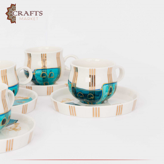 Porcelain Turkish Coffee Set with Village Design, 12PCs Porcelain Turkish Coffee Set with Village Design, 12PCs