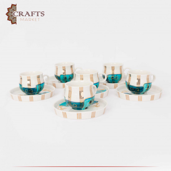 Porcelain Turkish Coffee Set with Village Design, 12PCs Porcelain Turkish Coffee Set with Village Design, 12PCs