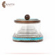 Triple Serving Dish Set of Wood & Glass with Mandala Design, 7 pieces