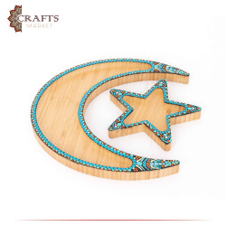 Wooden Serving Dish Set with a Crescent & Star Design, 2PCs