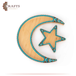 Wooden Serving Dish Set with a Crescent & Star Design, 2PCs
