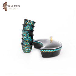 Porcelain Arabic Coffee & Serving Plate Set with Mandala Design, 8PCs