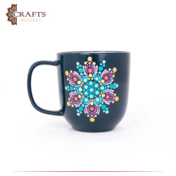 Hand-Decorated Navy & Dark Turquoise Porcelain Mug with Mandala Design 