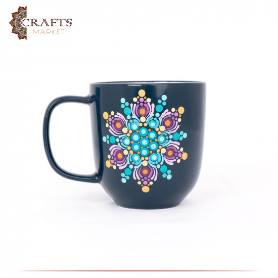Hand-Decorated Navy & Dark Turquoise Porcelain Mug with Mandala Design Hand-Decorated Navy & Dark Turquoise Porcelain Mug with Mandala Design