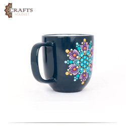 Hand-Decorated Navy & Dark Turquoise Porcelain Mug with Mandala Design 