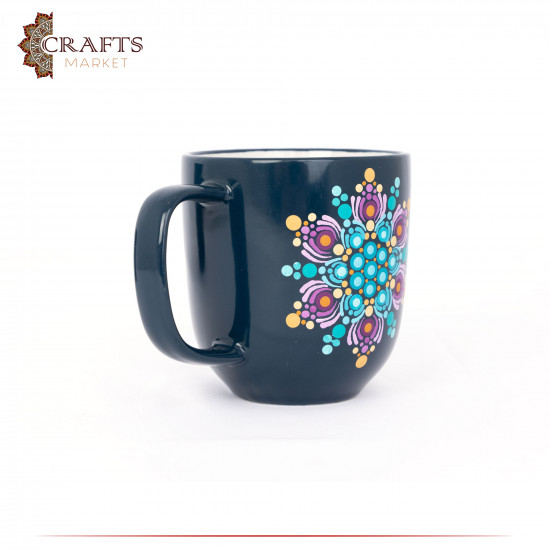 Hand-Decorated Navy & Dark Turquoise Porcelain Mug with Mandala Design Hand-Decorated Navy & Dark Turquoise Porcelain Mug with Mandala Design