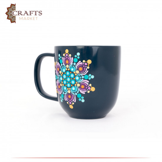 Hand-Decorated Navy & Dark Turquoise Porcelain Mug with Mandala Design Hand-Decorated Navy & Dark Turquoise Porcelain Mug with Mandala Design