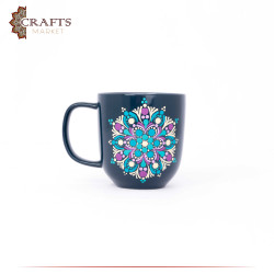 Hand-Decorated Navy & Dark Turquoise Porcelain Mug with Mandala Design 