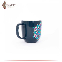 Hand-Decorated Navy & Dark Turquoise Porcelain Mug with Mandala Design 