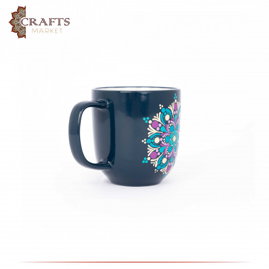 Hand-Decorated Navy & Dark Turquoise Porcelain Mug with Mandala Design Hand-Decorated Navy & Dark Turquoise Porcelain Mug with Mandala Design