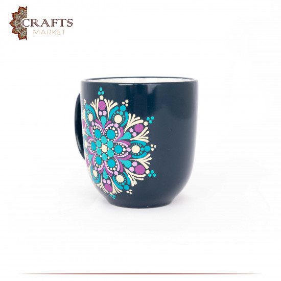 Hand-Decorated Navy & Dark Turquoise Porcelain Mug with Mandala Design Hand-Decorated Navy & Dark Turquoise Porcelain Mug with Mandala Design