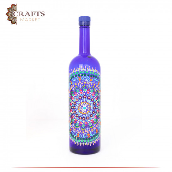 Hand Painted Acrylic Bottle Table Decor Mandala Design