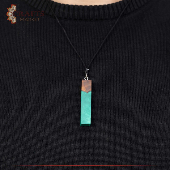 Handmade Duo-Color Epoxy & Natural Olive Wood Pendant Handmade Duo-Color Epoxy & Natural Olive Wood Pendant