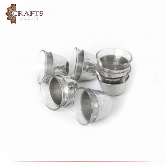 Handmade Glass & Aluminum Arabic Coffee Cups Set , 6 PCs