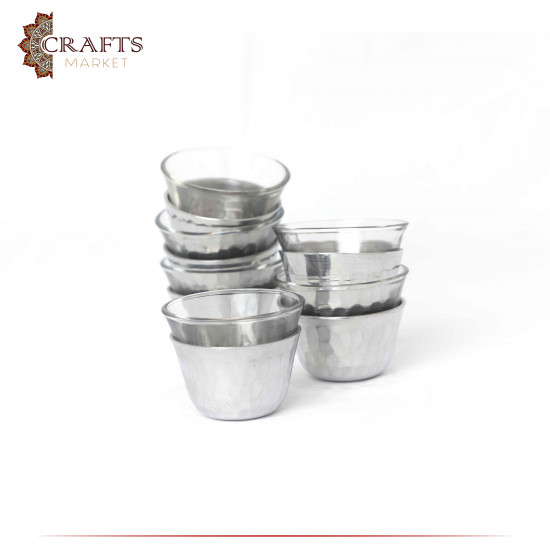 Handmade Glass & Aluminum Arabic Coffee Cups Set , 6 PCs Handmade Glass & Aluminum Arabic Coffee Cups Set , 6 PCs