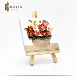 Decorative painting of a vase containing roses with ceramic paste