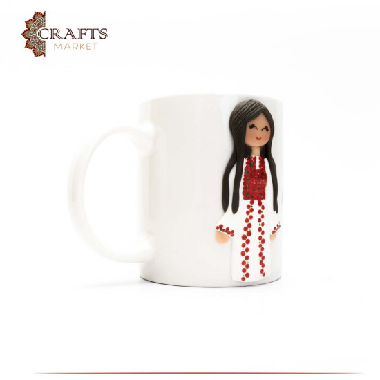 A mug designed with a girl in a peasant dress A mug designed with a girl in a peasant dress