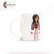 A mug designed with a girl in a peasant dress A mug designed with a girl in a peasant dress