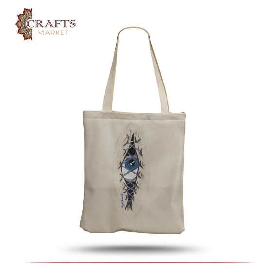 Women's canvas bag with a stitched eye design Women's canvas bag with a stitched eye design
