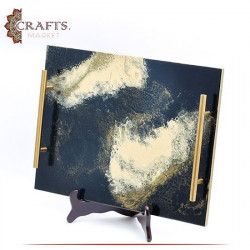Handcrafted Duo Color Wooden Tray Set, 5pcs
