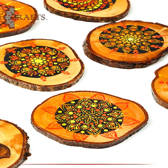 Hand-painted Olive Wooden Coasters Set 6 Pcs Hand-painted Olive Wooden Coasters Set 6 Pcs