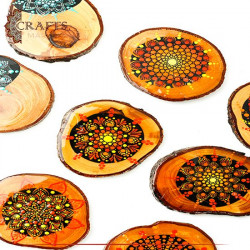 Hand-painted Olive Wooden Coasters Set 6 Pcs