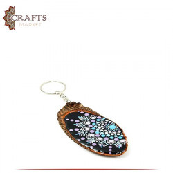Hand-painted Wooden Key Chain with Mandala Design