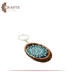 Hand-painted Wooden Key Chain with Mandala Design