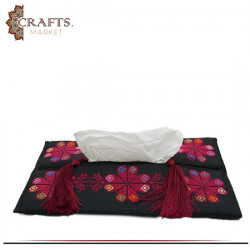 Handmade Embroidered Black Tissue Cover with a Peasant embroidery design