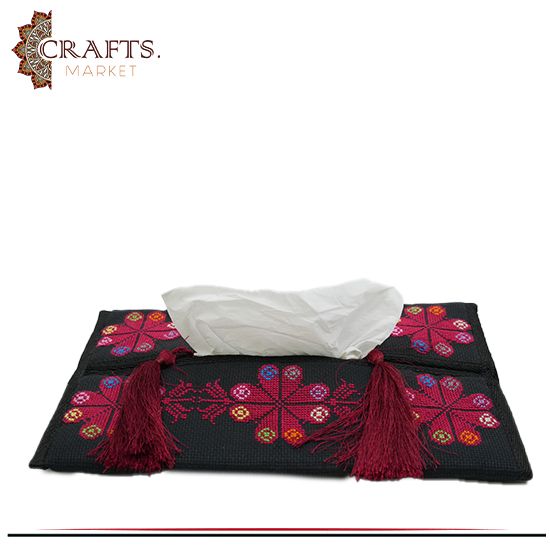 Handmade Embroidered Black Tissue Cover with a Peasant embroidery design Handmade Embroidered Black Tissue Cover with a Peasant embroidery design