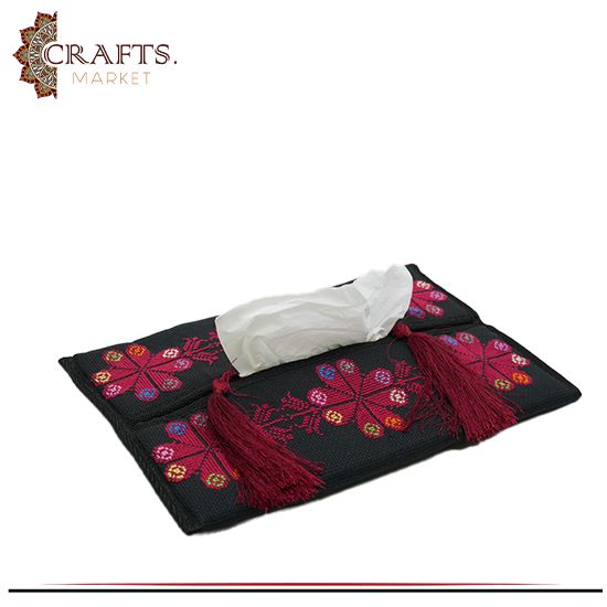 Handmade Embroidered Black Tissue Cover with a Peasant embroidery design Handmade Embroidered Black Tissue Cover with a Peasant embroidery design
