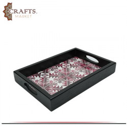 Handcrafted Black Wooden Tray with embroidery design