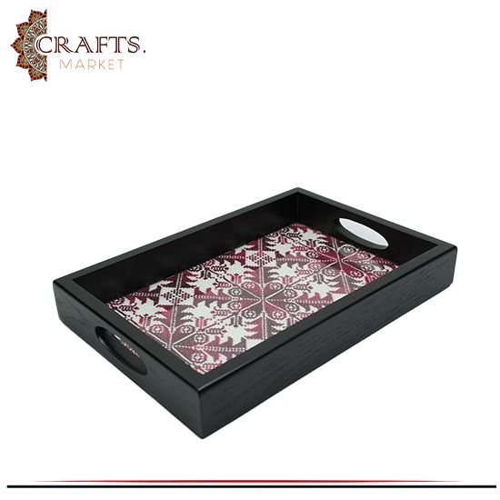 Handcrafted Black Wooden Tray with embroidery design Handcrafted Black Wooden Tray with embroidery design