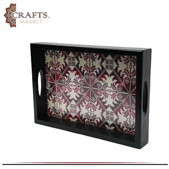 Handcrafted Black Wooden Tray with embroidery design Handcrafted Black Wooden Tray with embroidery design