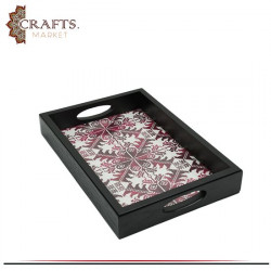 Handcrafted Black Wooden Tray with embroidery design
