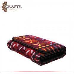Handmade Black Leather Women's Clutch with a Peasant embroidery design