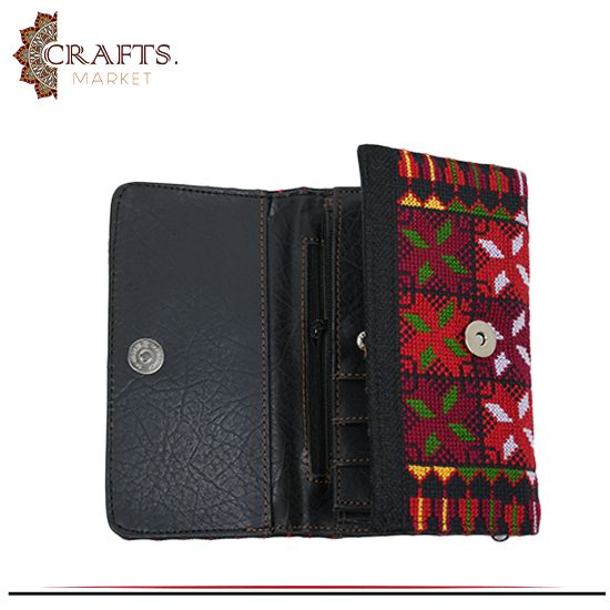 Handmade Black Leather Women's Clutch with a Peasant embroidery design Handmade Black Leather Women's Clutch with a Peasant embroidery design