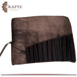 Handmade Dark Brown Genuine Leather Pencil Case For Unisex