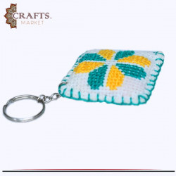 Handmade White Crochet Fabric Key chain