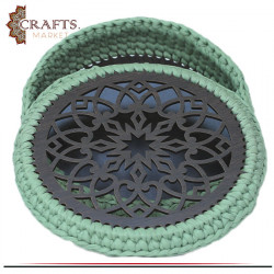 Handmade Crochet Fabric Green Box adorned with Islamic decoration 