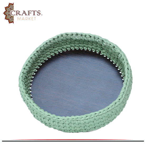 Handmade Crochet Fabric Green Box adorned with Islamic decoration Handmade Crochet Fabric Green Box adorned with Islamic decoration