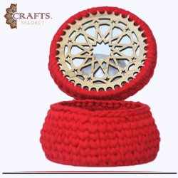 Handmade Crochet Fabric Red Box adorned with Islamic decoration 