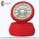 Handmade Crochet Fabric Red Box adorned with Islamic decoration Handmade Crochet Fabric Red Box adorned with Islamic decoration