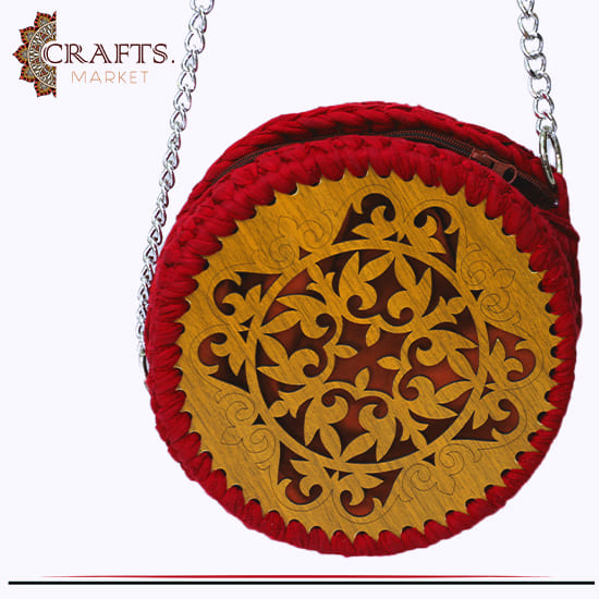 Handmade Red Crochet Fabric Women's Shoulder Bag