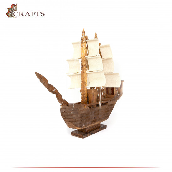 Handcrafted Light Brown Wood anthropomorphic with a Ship Design Handcrafted Light Brown Wood anthropomorphic with a Ship Design